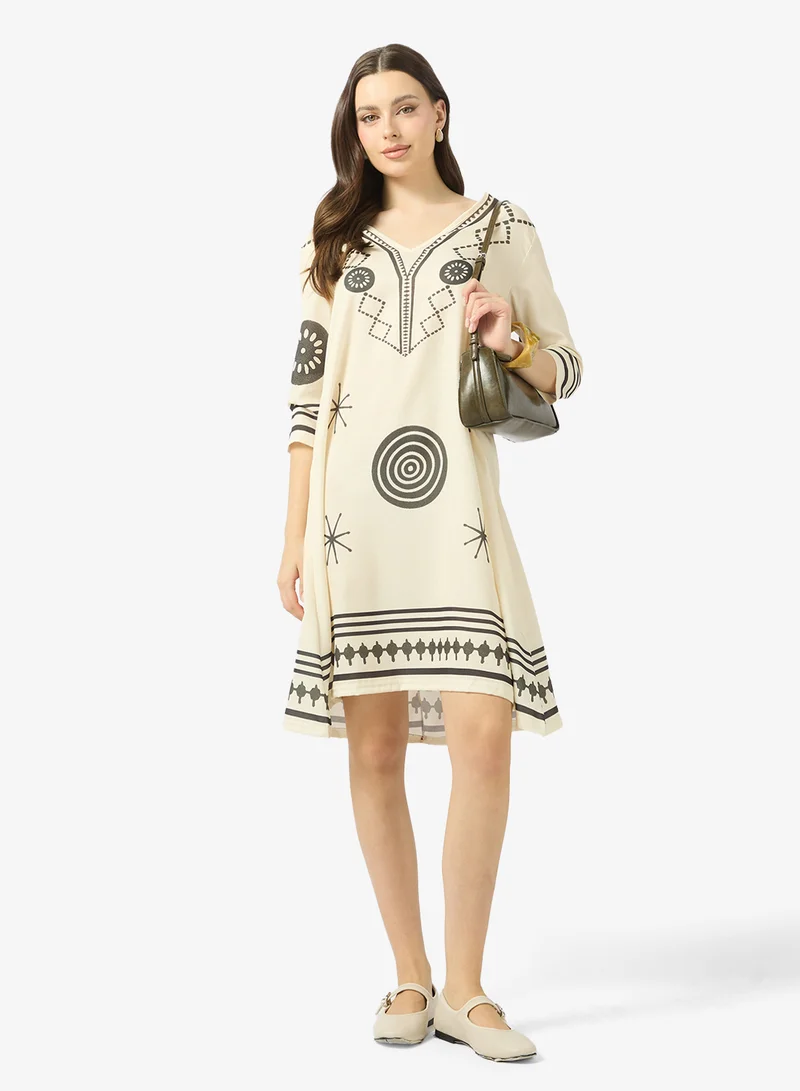 Ginger V Neck Monochrome Kaftan Beach Dress